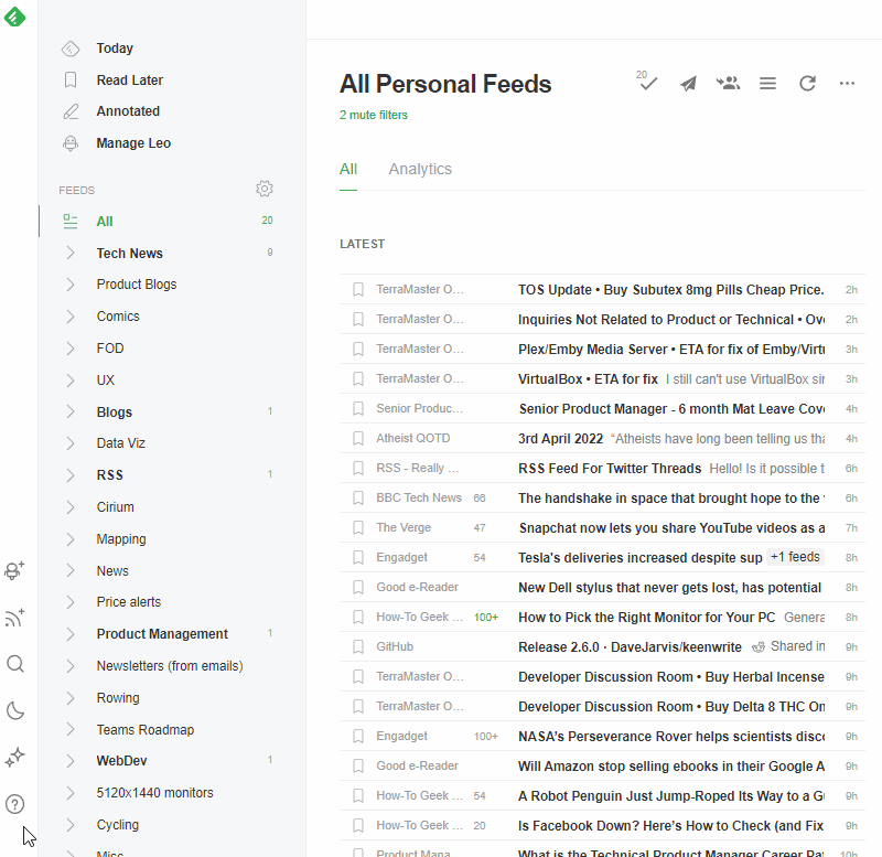 Animated GIF showing how to subscribe to a feed in Feedly