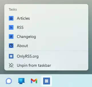 A screenshot showing the PWA shortcuts visible from the Windows taskbar