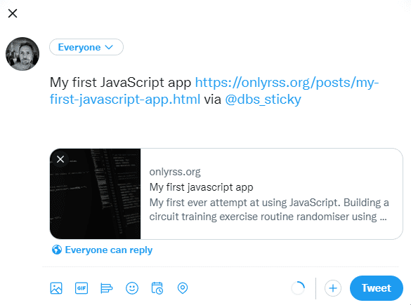 A screenshot showing the result of sharing an article to Twitter that has the required OpenGrpah meta data included.